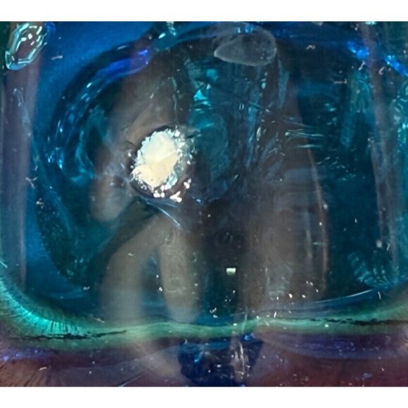 Hand Blown 2 Swung Glass Bud Vases Blue Cobalt & Green Retro MCM Collectable - Picture 12 of 13